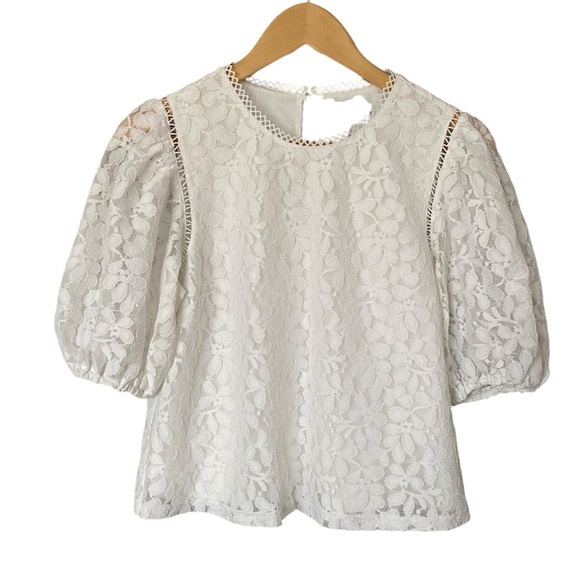 LAUNDRY BY SHELLI SEGAL, Lace Puff Sleeves Blouse, Size Small - Picture 1 of 8